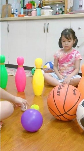 Learn The Names of Sport Balls with Bowling Pins for Kids #Ballsforkids #kidsplay