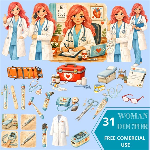Woman Doctor Clipart Bundle, 31 Female Doctor Illustrations, Medical Healthcare Tools Clipart, Nurse Healthcare PNG Images Decoration - Etsy