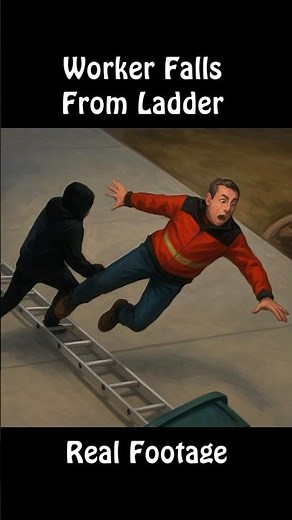 Worker Falls from Ladder | Caught on camera