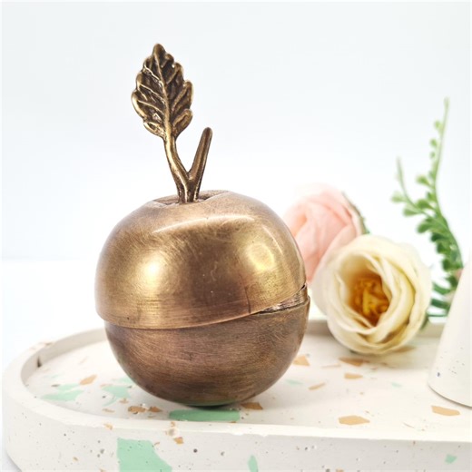 Brass Metal Apple Box Container With Lid, Vintage Golden Berry Fruit Trinket Jewelry Ring Box, Gold Table Decor - Etsy