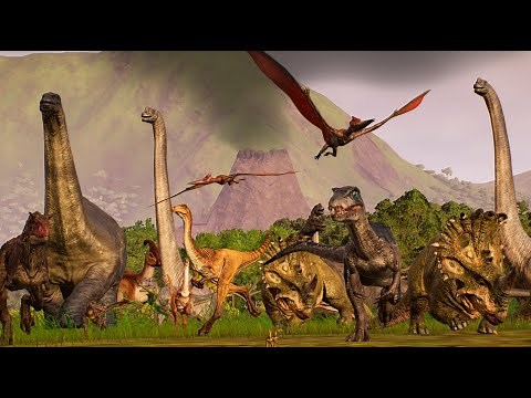 Dinosaurs run from Volcano - Jurassic World Fallen Kingdom Movie | Jurassic World Evolution 2