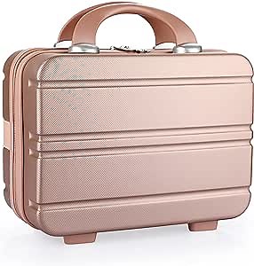 BSTKEY Portable Makeup Travel Case, Hard Shell Cosmetic Case Hand Luggage Bag Organizer, Mini ABS Carrying Suitcase with Elastic Band, Rose Gold