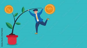 Animation Footage of Successful Entrepreneurs in Business Investments. Hanger Character Symbol in Plants Make Money