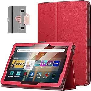 MoKo Case Fits All-New Amazon Kindle Fire HD 8 & 8 Plus Tablet (12th Generation/10th Generation, 2024/2022/2020 Release) 8",Slim Folding Stand Cover with Auto Wake/Sleep, Red
