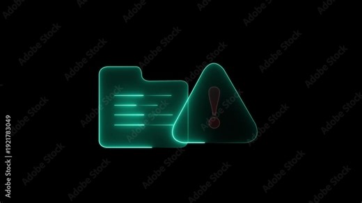 Folder icon animation. File access failed, missing data, storage issue and warning alert. File access failed, missing data, storage issue and Warning Alert. Transparent background