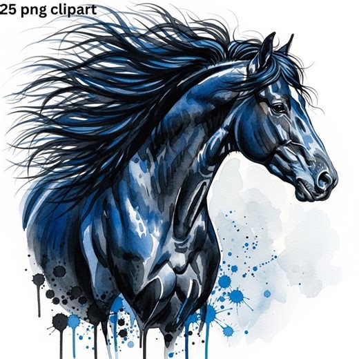 Watercolor Horse Clipart Bundle | Stallion Illustration (PNG) - Etsy