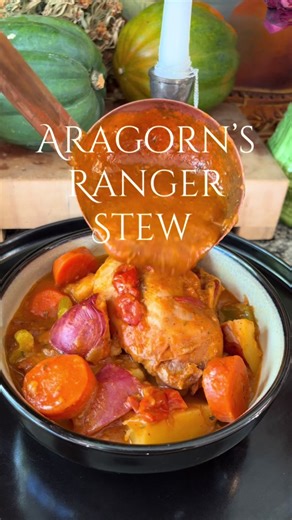 Aragorn’s Ranger Stew – A Hearty Meal from the Wilds! When you’re a ranger, wandering the wilds of Middle-earth, a warm, hearty stew is the only thing that keeps you going. 📜 THE RECIPE FOR ARAGORN’S RANGER STEW Rustic, hearty, and fit for the King of Gondor himself. ✨ Ingredients 3–4 lbs rabbit (substitute with chicken or venison if needed) 6 potatoes, quartered 8 carrots, sliced 1 celery stock 2 medium onions, chopped 1 tsp salt (or more, to taste) 1 ½ cups chicken broth 1 cup red wine (Arago