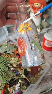 Making a Fall inspired pressed flower glass just because 🧡 ..even though I still haven't decided what to put in it, it's pretty all on it's own 🥰 Have a beautiful Thursday y'all! #pressedflowers #fallflowers #falldecor #falldiy #upcycleddecor #naturaldecor | Love Crafted Decor
