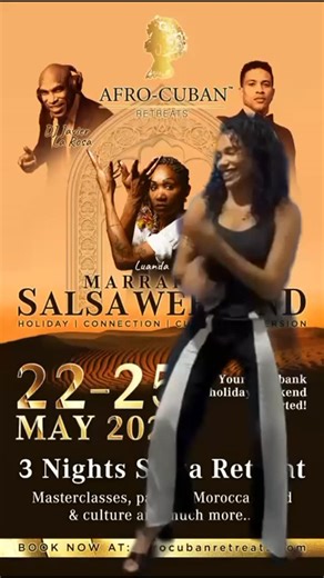 Luanda Pau on Instagram: "🔥 MARRAKECH SALSA WEEKEND 2026 🔥 Join us this Bank Holiday for an unforgettable escape of dance, culture and connection in beautiful Morocco. 📅 22–25 May 2026 📍 Marrakech, Morocco ✨ 3 incredible Salsa Nights in Morocco ✨ Salsa & Afro-Cuban Workshops ✨ Son Classes ✨ Top DJs ✨ All meals included ✨ And so much more… This is more than a dance event — it’s a full cultural experience, surrounded by music, energy, sunshine and community. 💫 Limited spaces available 👉 Book