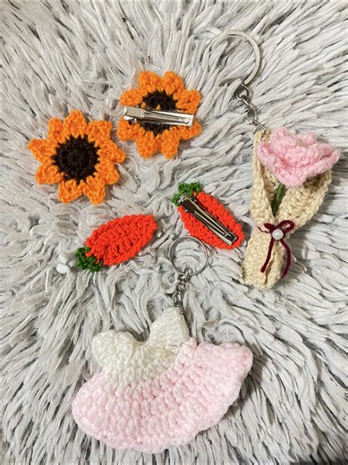 Handmade Crochet Clips and Keychains