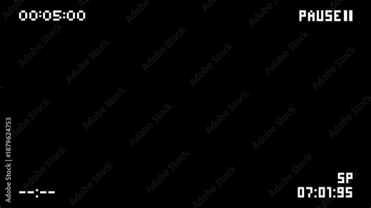 Pausing vhs with white text and a timer, ideal for countdowns, presentations, or digital projects requiring a timer element.