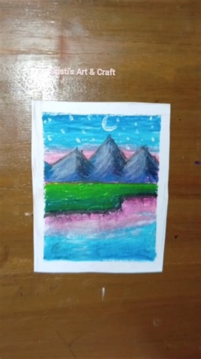 Peaceful Night Mountains with Moon | Simple Landscape Painting #shorts #artdrawing #oilpastel