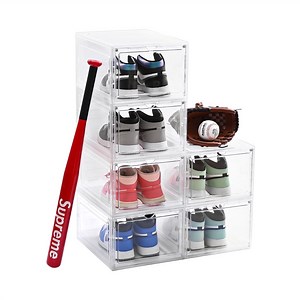 Uni HIMO 6-pack Clear Drop-Front Shoe Boxes, Stackable Closet Organizer for Sneakers/Boots, Fits Men's Size 12 (13.5x10.5x7.4in)