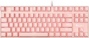 Wireless Mechanical Keyboard Triple Mode 2.4G/USB-C/BT Keyboards | 87 Keys Mechanical Gaming Keyboard & Hot-Swappable with White Backlit, 80% Blue Switch Keyboards, Pink