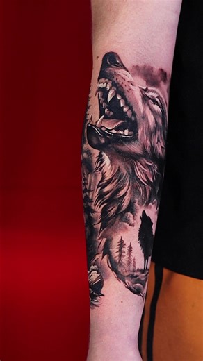 Alpha Wolf Tattoo The image of a wolf howling in the forest at night is a classic symbol of strength and power. An alpha wolf tattoo represents a connection to instinct, courage, and leadership. At the same time, it conveys the solitude but not loneliness, of a true strong individual, someone capable of controlling and mastering any situation. This tattoo was created for our client Conall. In Irish, Conall means “as strong as a wolf,” which is why he chose this tattoo as a personal emblem and st
