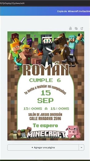 Cómo editar invitación Minecraft Canva
