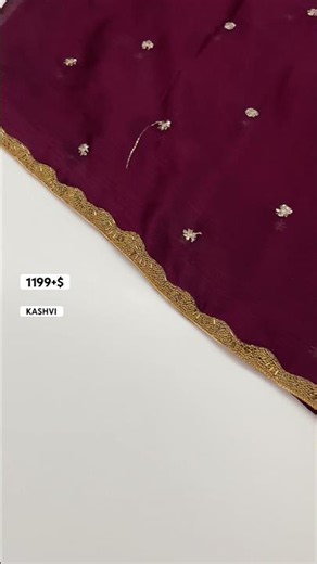Satin chiffon embroidery butti work saree with lace border & work blouse