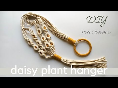 DIY macrame tutorial: daisy flower plant hanger, easy pattern for beginners, how to, macramé decor