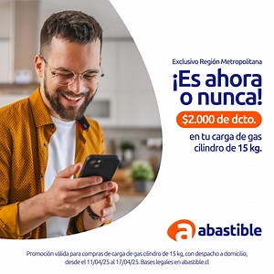30 reactions · 7 comments | ¡Es ahora o nunca! $2.000 de Dcto. en tu carga de gas cilindro de 15 kg. Exclusivo en Región Metropolitana. | Abastible | Facebook