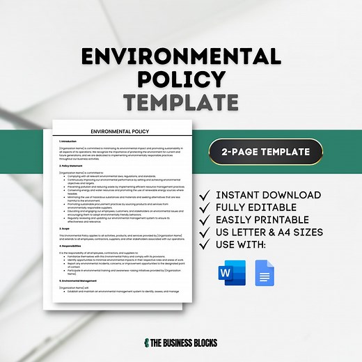 Environmental Policy Template: Customizable Sustainability Policy (google Docs, MS Word) - Etsy