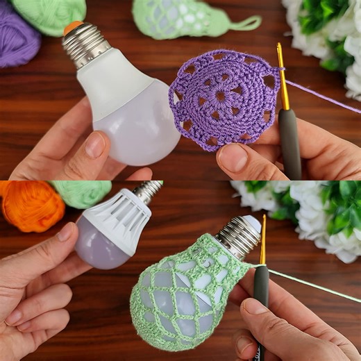 💡 Crochet Lamp Shade/Cover for Beginners | Transform Your Old Bulbs with Yarn #fblifestyle #knitting #diy #Crochet | Crochet knitting love