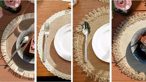 Round Burlap Placemats Set of 12 Jute Rustic Place Mats for Dining Tables Heat Resistant Natural Farmhouse Table Mats Decor for Thanksgiving (Brown lace)