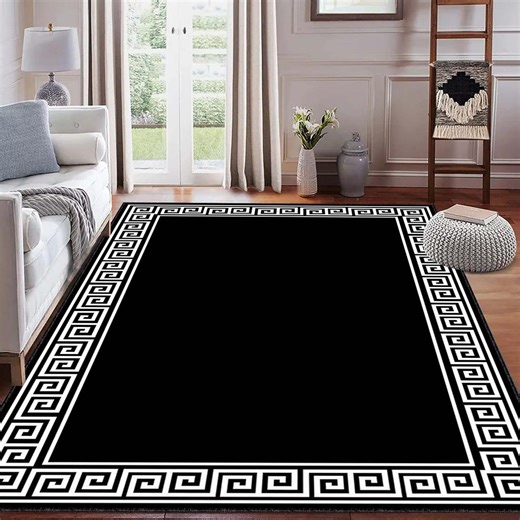 Black and White Greek Key Rug, Modern Minimalist Area Rug, Luxury Area Rug, Classic Elegant Floor - Etsy