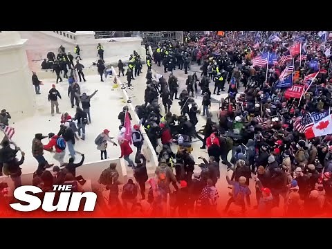 Horrifying moment Trump mob hits cops with a FIRE EXTINGUISHER, flags, signs & crutches