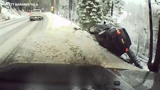 Video shows car almost falling down cliff near Lake Tahoe on Christmas