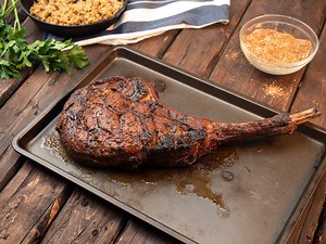 We believe a tomahawk steak is worth its weight in gold. Follow our recipe for a reverse-seared tomahawk ribeye with a homemade blackening rub. https://bit.ly/33tpYEt | Oklahoma Joe's Smokers