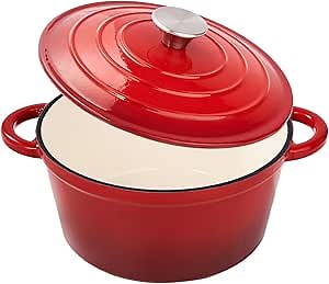 4.5 Quart Dutch Oven Pot with Lid, Non Stick Enameled Cast Iron Dutch Oven for Bread Baking,Heavy-Duty, Oven Safe Ceramic Cookware Up to 500°F for Baking, Braising, Stews, Roasting, Red