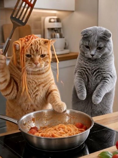 They actually made it?! 😂 #cats #spaghetti #shorts