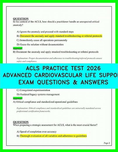 ACLS PRACTICE TEST 2026 ADVANCED CARDIOVASCULAR LIFE SUPPORT EXAM QUESTIONS & ANSWERS 2026 UPDATE