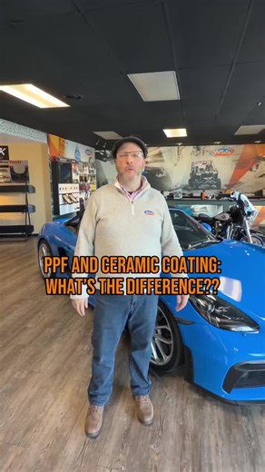 One of the most common questions we get is the difference between ceramic coating and paint protection film, so let’s talk about it. PPF is a clear urethane layer that protects your paint from rock chips, small scratches, and swirl marks. Ceramic coating is different. Think of it like wax on steroids. It adds gloss, makes washing easier, and lasts for years instead of months. When you combine both, you get the best of both worlds— protection and shine that lasts. It’s why most of our clients cho