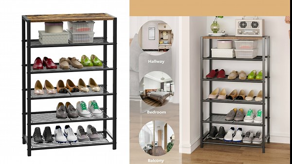 Yusong Shoe Rack Organizer, 6 Tier Industrial Shoe Storage Shelf, Narrow Sturdy Metal Shoe Shelves for Closet Entryway, White