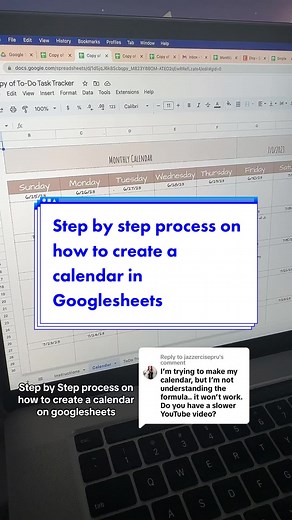 Replying to @jazzercisepru hi babe, here’s a step by step process on how to create a calendar on googlesheets ☺️ I hope this helps! #googlesheets #googlesheetstip #googlesheettutorials #spreadsheettricks #spreadsheettips #googletricks #googlesheetstutorial #googlecalendars #organized #budgeting #tasklist #etsy