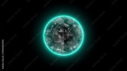 Planet earth revolving slowing animation on black background. Slowly rotating earth 360- Earth spinning around its axis. It's like futuristic energy sphere. Shining sphere- Planet the Earth.