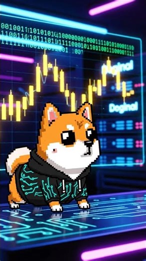 Shiba Inu dog discovers a glitch in the matrix while staking Dogecoin.