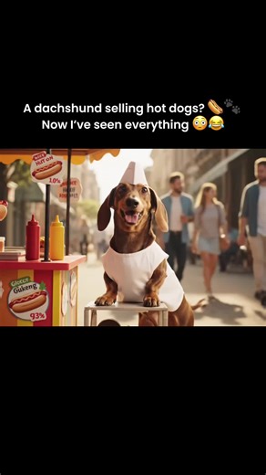 This adorable dachshund 🐶 is running his own hot dog stand 🌭—standing on two paws, wearing a tiny apron 👨‍🍳, and smiling at everyone passing by 😄. Cutest street vendor ever! 💛 ⸻ #dachshund #tekel #wienerdog #sausagedog #dachshundpuppy #dachshundlove #dachshundparty #dachshundappreciation