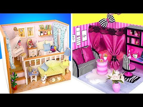 DIY Miniature Rooms From Cardboard || Cozy Music Room And Victoria's Secret Style Bedroom