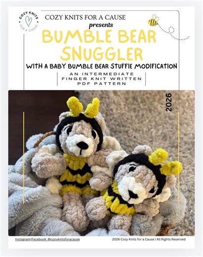 Chunky Knit Bumble Bear Snuggler W Baby Bear Stuffie Modification/written PDF Pattern With Pictures (no Video)/finger Knit Bumble Bear - Etsy