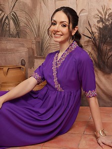 Buy Sangria Embroidered Pleated Ethnic A Line Midi Dress -  - Apparel for Women
