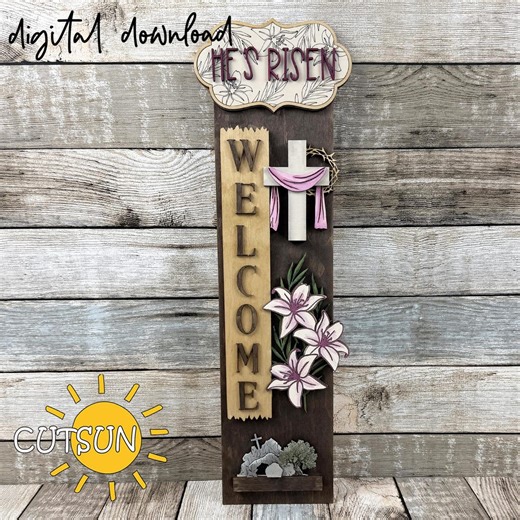Interchangeable Easter Porch Sign SVG | He's Risen SVG | Welcome Porch Leaner | Laser Cut File - Etsy