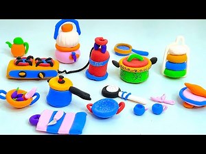 DIY Mini Kitchen Set with Clay | Cute Colorful Utensils Craft | Miniature Clay Kitchen Set