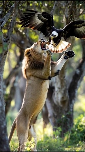 Lion Attacks Eagle in Shocking Mid-Air Hunt! 😱😱 // #lion #eagle #forest #viral #shorts #tranding
