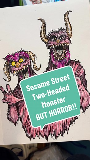 Drawing Sesame Street…but HORROR! Day 4: Two-Headed Monster! #sesamestreet #buthorror #horror #horrortok #art #artist #sketch #sketching #sketchbook #monster