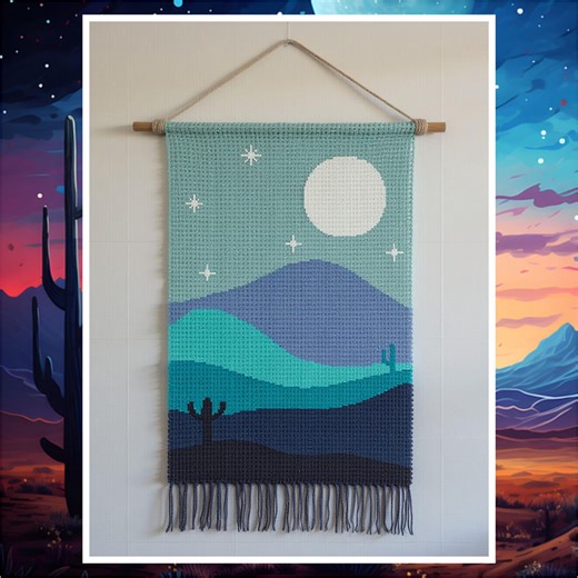 Mystic Moon Crochet Tapestry Pattern: Desert Cactus Wall Hanging (PDF Pattern 120x180 Stitches) - Etsy
