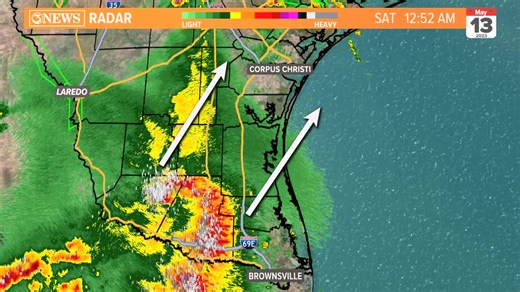 2:49 AM Radar: Right now it looks like this feature tracking northeast will be our best bet for heavy rainfall and thunderstorms in Corpus Christi this morning. If it continues to move northeast they way it has over the last two hours, I would put it in Corpus Christi around 5 AM. | KIII 3 News