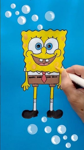 🎨 Drawing & Coloring SpongeBob SquarePants on Blue Paper! 🧽✨ | Easy Art for Kids🖍️
