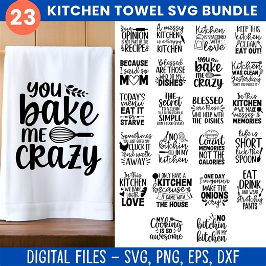 Funny Kitchen Towel SVG Bundle: 23 Funny Designs (digital Download) - Etsy